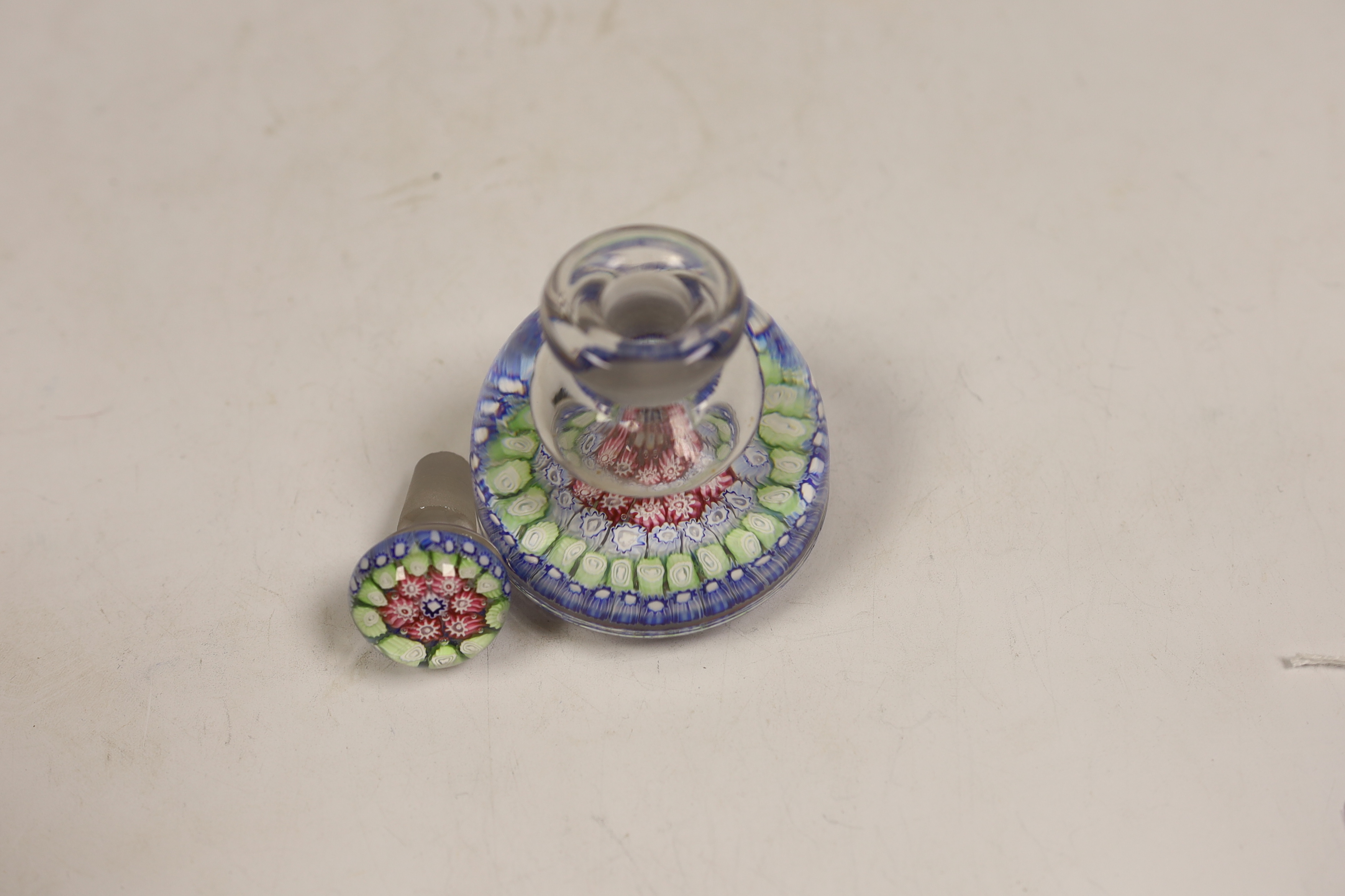 Millefiore glass inkwell and stopper, 9cm high